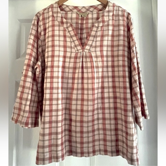 ROYAL ROBBINS Pullover Shirt - Plaid, 3/4 Roll-Tab Sleeves - Picture 1 of 8
